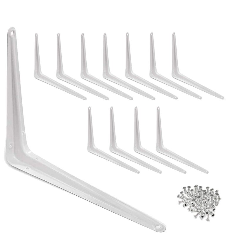 WideskallÂ® Metal 10" x 12" inch Wall Corner Angle Shelving Shelf Brackets, White, Pack of 12 - Image 1